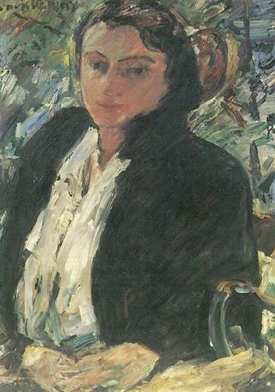 Lovis Corinth Portrat Charlotte Corinth in gruner Samtjacke